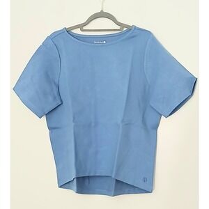 Betabrand Top Women's Size L Blue Boxy Short Sleeve Hi-Low Hem Pullover NEW